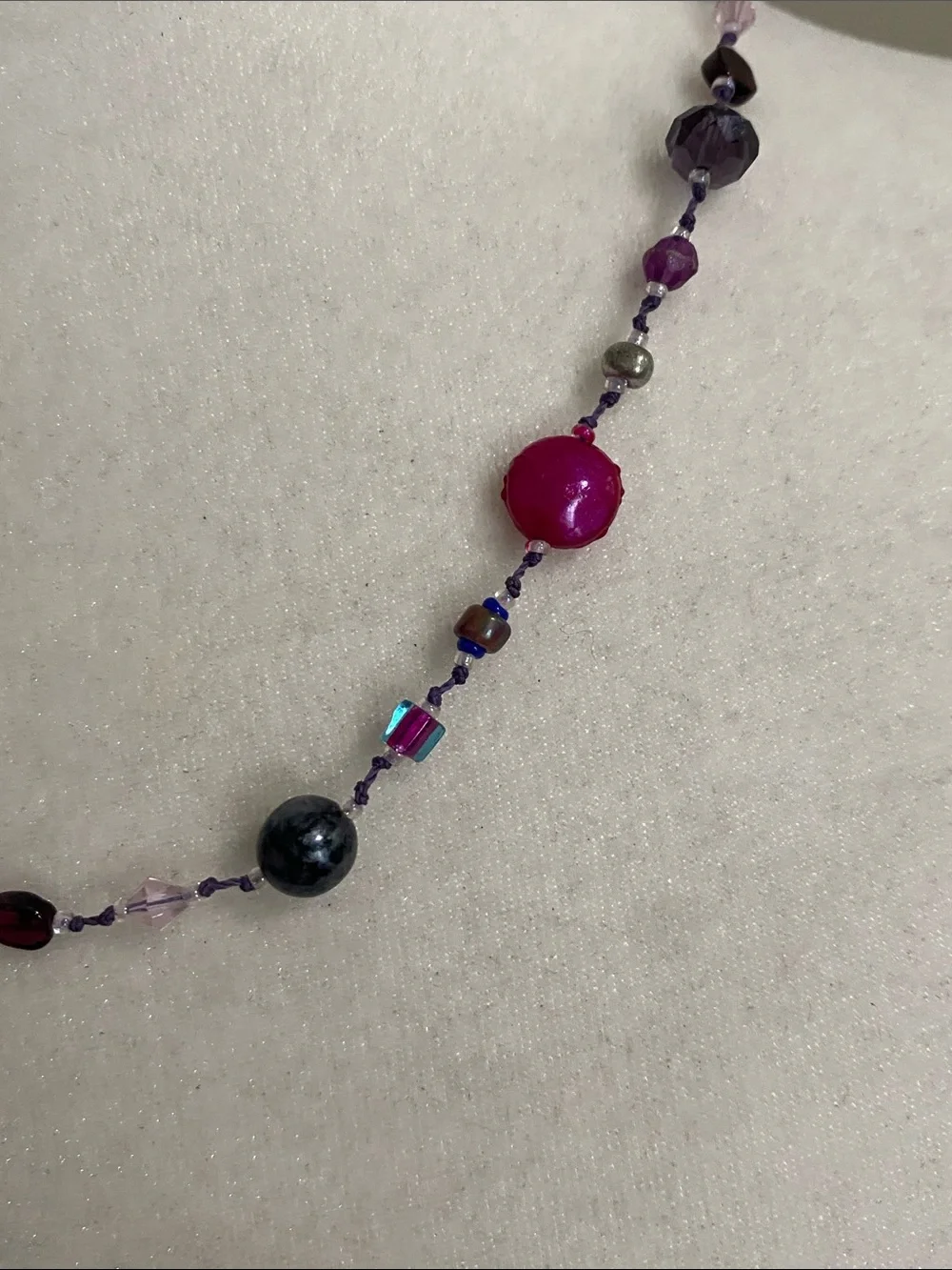 Purple & Pink Beaded Whimsical Artesian Necklace